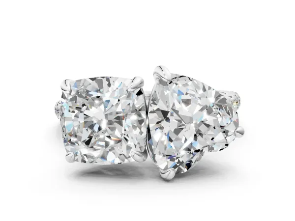 Cushion and Heart Toi Moi Ring with Prong Setting and Pave Band Silver