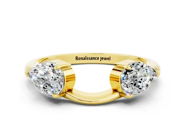 Two-Stone Pear Moissanite Bypass Ring with Prong Setting Yellow gold