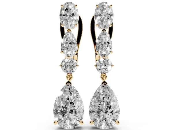 Oval, Pear and Round Diamond Huggie Drop Earrings Yellow gold