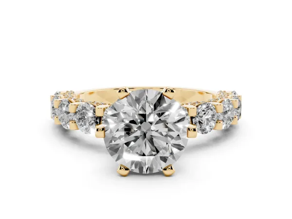 Round Diamond Mens Ring with Graduated Side Stones Yellow gold