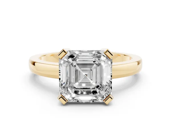 Asscher Cut Cut Solitaire Ring with Four-Prong Setting and Classic Band Yellow gold