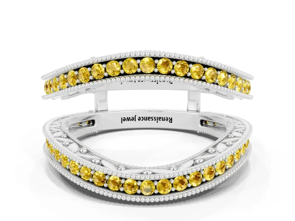 Round Yellow Sapphire Milgrain Eternity Band with Channel Setting Platinum