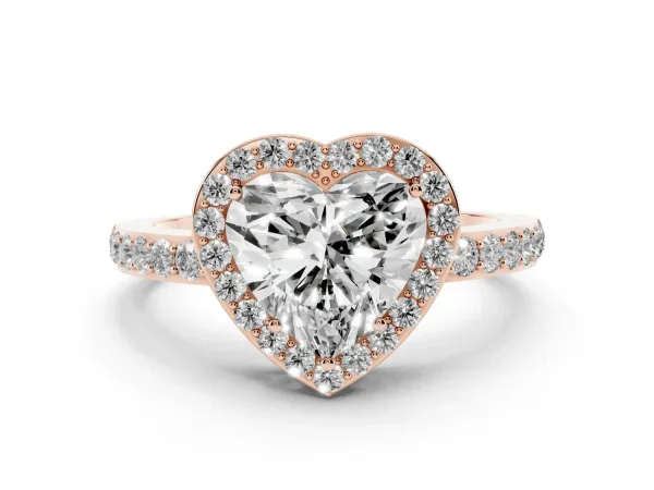 Heart Cut Halo Diamond Pavé Band Ring with Prong Setting Rose gold