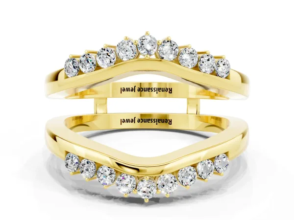 Round Moissanite Chevron Contour Band with Prong Setting Yellow gold
