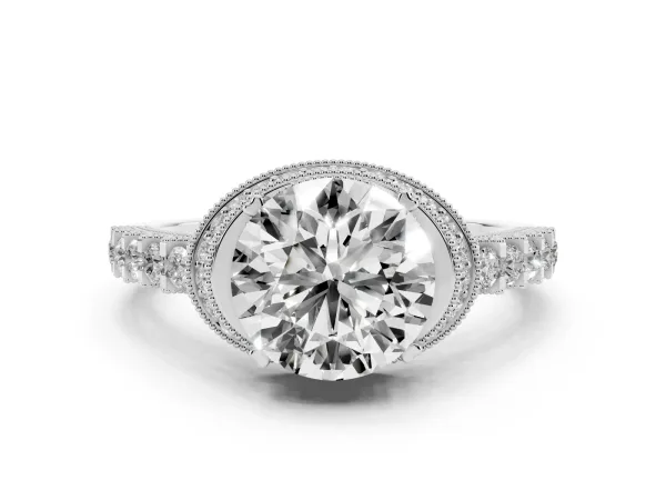 Round Cut Halo Pavé Split Shank Heart Prong Ring White gold