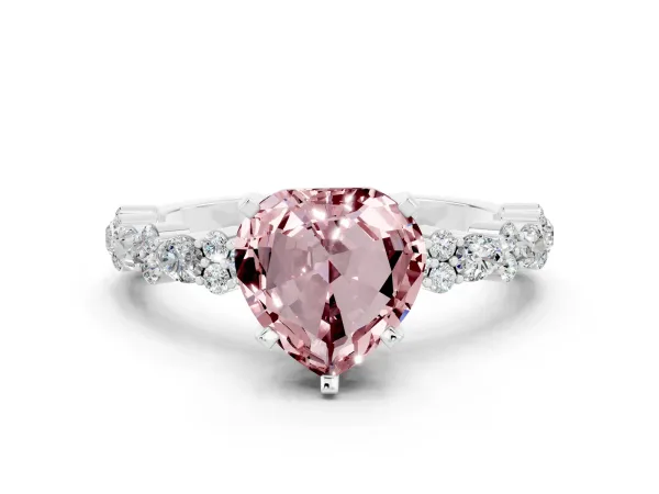 Heart Cut Morganite Side Stone Solitaire Ring with Round and Four-Prong Setting Platinum