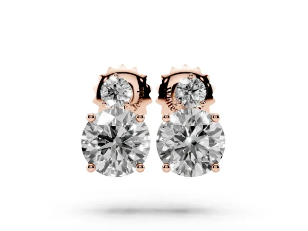 Round Diamond Basket-Set Stud Earrings with Diamond Accent Rose gold