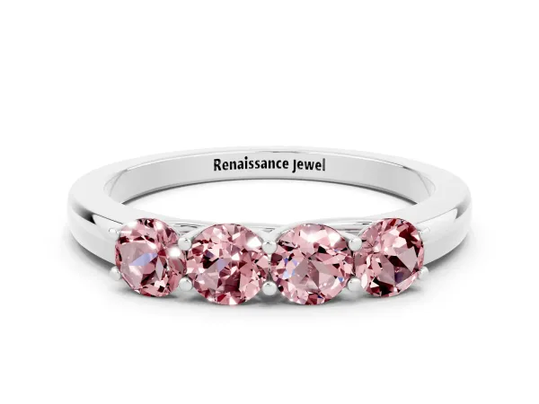 Four-Stone Round Morganite Prong-Set Band Platinum