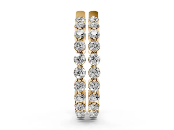 Round Cut Prong Set Diamond Hoop Earrings Yellow gold