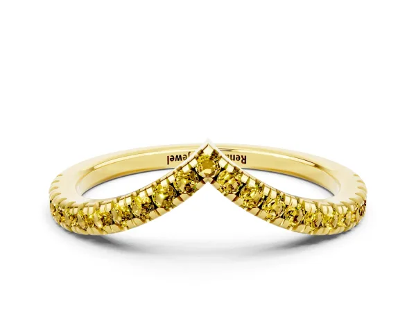 Pavé Round Yellow Sapphire V-Shaped Chevron Band with Shared Prong Setting Yellow gold