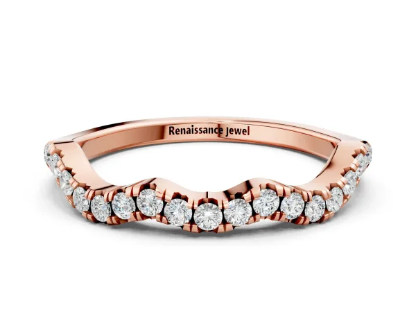 Round Diamond Scalloped Pavé Wedding Band with Shared Prong Setting Rose gold