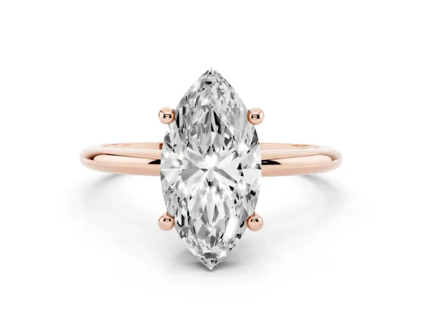 Marquise Cut Solitaire Diamond Ring with 4-Prong Setting on a Classic Band Rose gold
