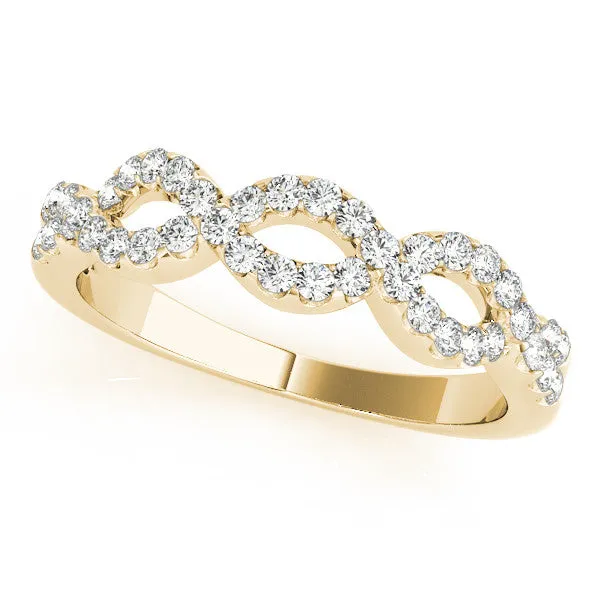 Infinity Diamond Pavé Round Stone Twist Band with Prong Setting Yellow gold