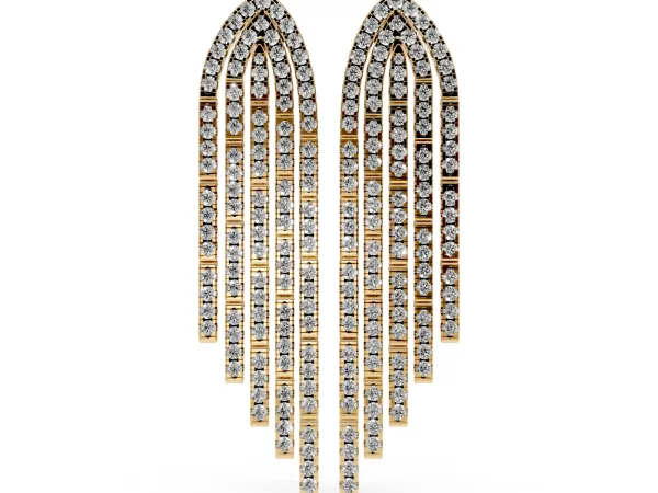 Round Diamond Pavé Waterfall Drop Earrings Yellow gold