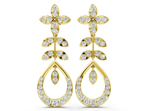 Marquise and Round Diamond Sparkling Dewdrop Drop Earrings Yellow gold