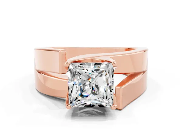 Modern Tension Set Princess Cut Moissanite Solitaire Wide Band Ring Rose gold