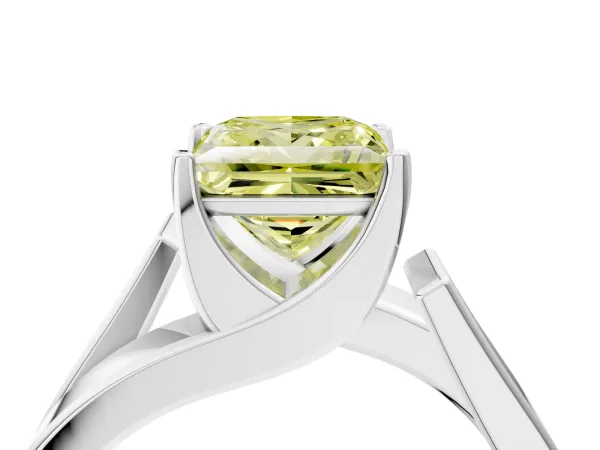 Fancy Yellow Modern Tension Set Princess Cut Diamond Solitaire Wide Band Ring Silver