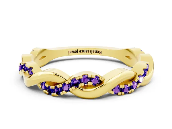 Round Tanzanite Twist Eternity Band with Pavé Setting Yellow gold
