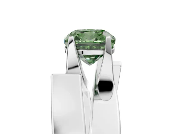 Fancy Green Modern Tension Set Cushion Cut Diamond Solitaire Wide Band Ring White gold