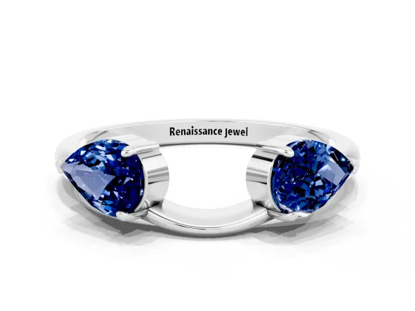 Two-Stone Pear Blue Sapphire Bypass Ring with Prong Setting Platinum