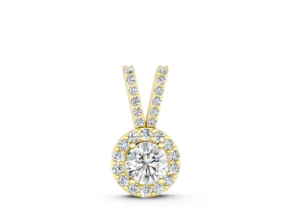Round Halo Pendant with Prong Setting Yellow gold