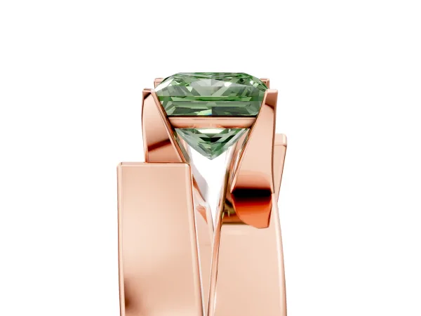 Fancy Green Modern Tension Set Princess Cut Diamond Solitaire Wide Band Ring Rose gold