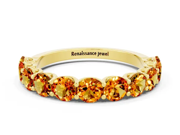 Round Citrine Shared Prong Eternity Band Yellow gold
