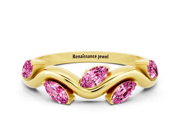 Marquise Pink Sapphire Twisted Band with Prong Setting Yellow gold
