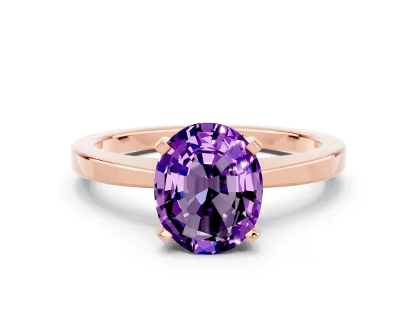 Oval Cut Amethyst Solitaire Engagement Ring with Classic Band and Four-Prong Setting Rose gold