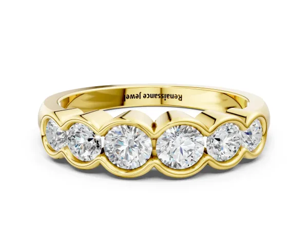 Round Diamond Scalloped Bezel Set Eternity Band Yellow gold