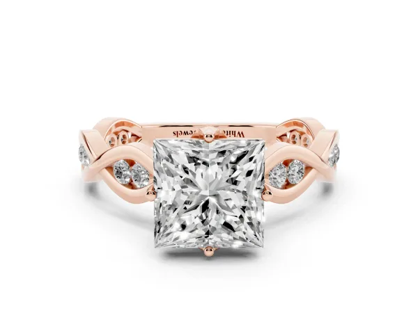 Princess Cut Solitaire Twist Band with Leaf Prong Setting Rose gold