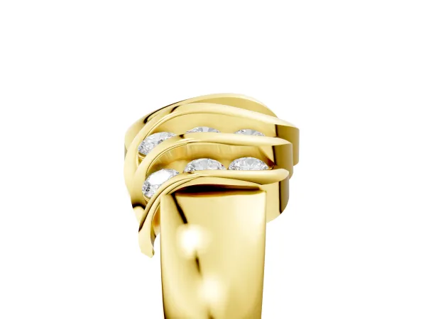 Round Diamond Multi-Row Crossover Band Yellow gold