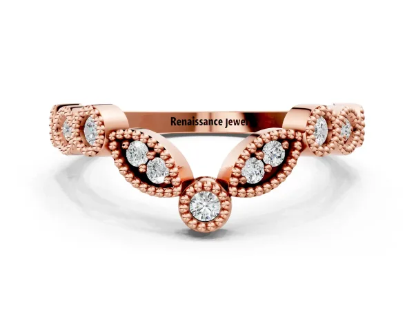 Milgrain Marquise and Round Diamond Half Eternity Band Rose gold