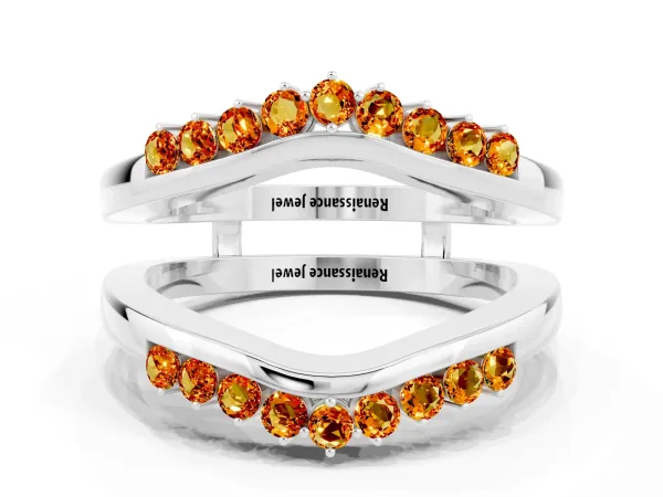 Round Citrine Chevron Contour Band with Prong Setting Platinum