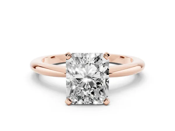 Radiant Cut Diamond Solitaire Ring with Prong Setting and Classic Band Rose gold
