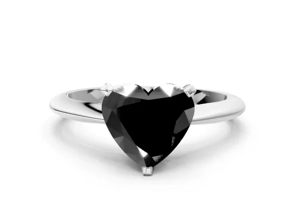 Fancy Black Heart Cut Diamond Solitaire Engagement Ring with Classic Band and Four-Prong Setting Platinum