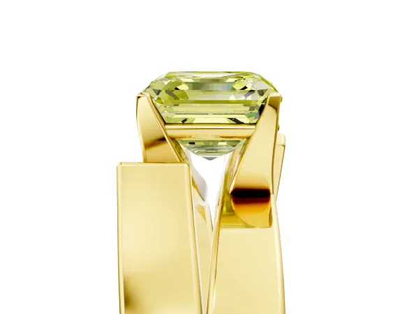 Fancy Yellow Modern Tension Set Asscher Cut Diamond Solitaire Wide Band Ring Yellow gold