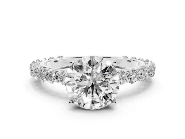 Round Cut Cut Diamond Solitaire Ring with U-Prong Diamond Band and Four Prong Setting White gold