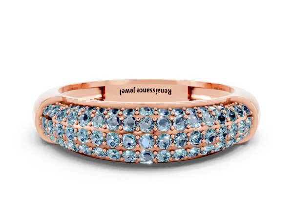 Three-Row Pavé Round Aquamarine Dome Band Rose gold