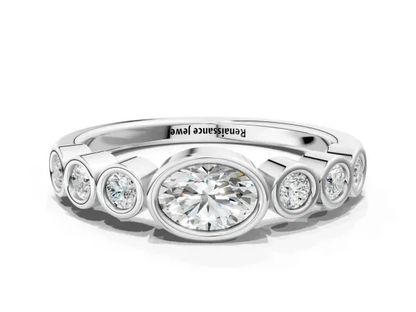 Bezel Set Oval Diamond Half Eternity Band Platinum