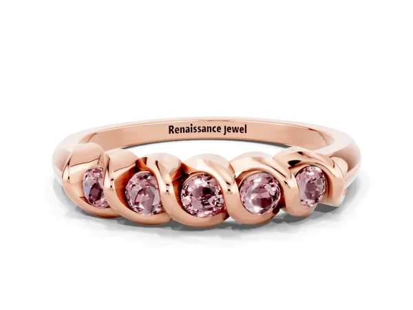Round Morganite Eternity Band with Twist Prong Setting Rose gold