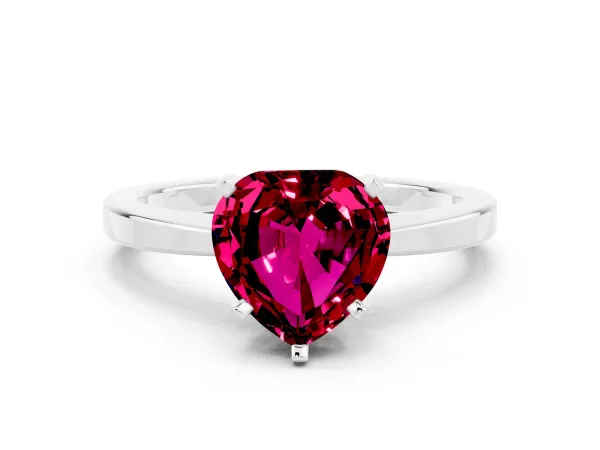 Heart Cut Garnet Solitaire Engagement Ring with Classic Band and Four-Prong Setting Platinum