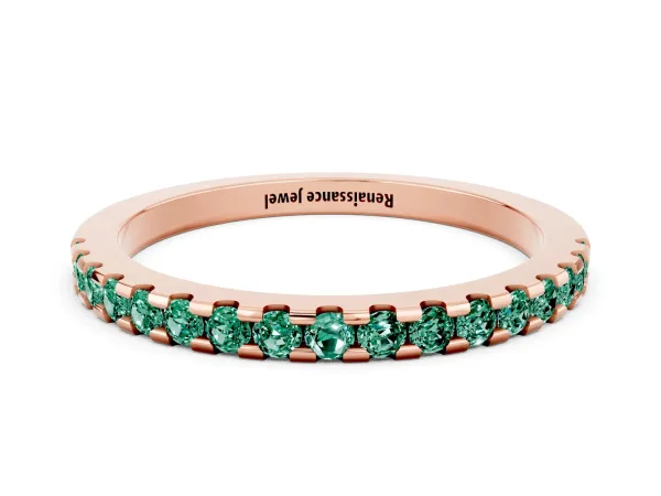 Round Green Sapphire Pavé Set Eternity Band with Micro Prong Setting Rose gold