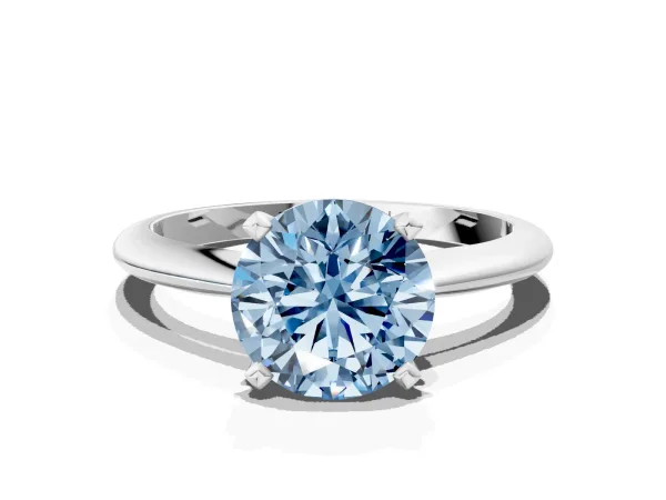 Fancy Blue Round Cut Diamond Solitaire Engagement Ring with Classic Band and Four-Prong Setting Platinum