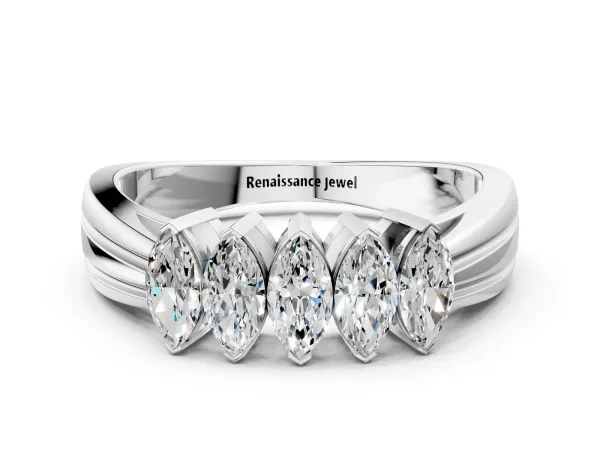 Five-Stone Marquise Diamond Split Shank Ring with Shared Prong Setting Platinum