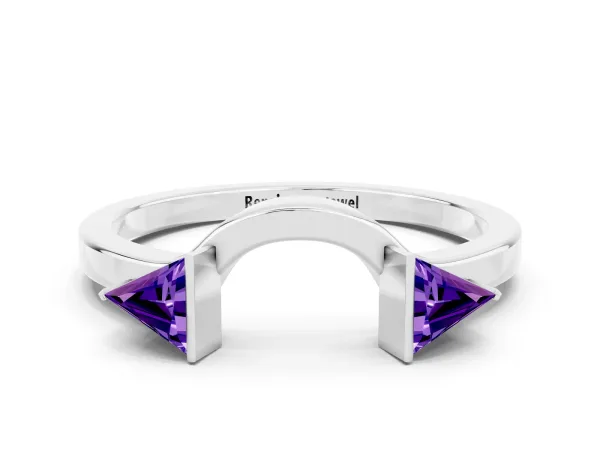 Trillion Tanzanite Open Band Ring with Bezel Setting Platinum