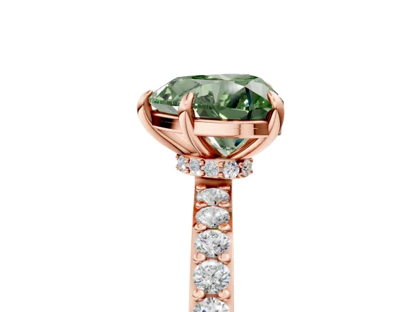 Fancy Green Heart Cut Diamond Solitaire Engagement Ring with Pavé Band and Four-Prong Setting Rose gold