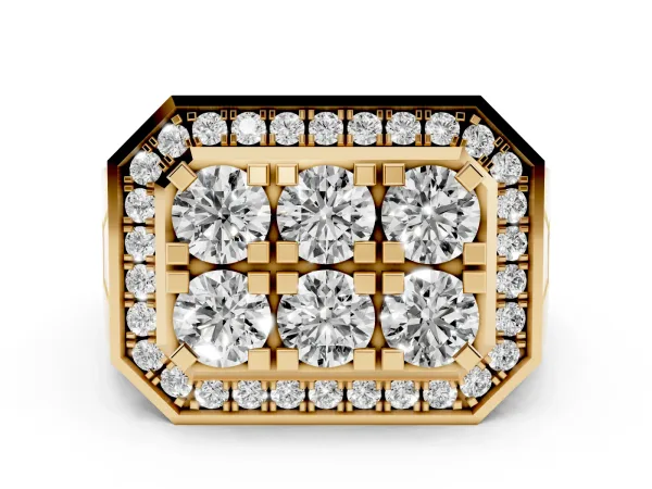 Round Diamond Cluster Halo Mens Ring Yellow gold