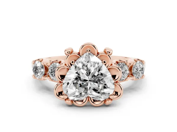 Heart Cut Cut Diamond Floral Halo Engagement Ring with Shared Prong Setting Rose gold