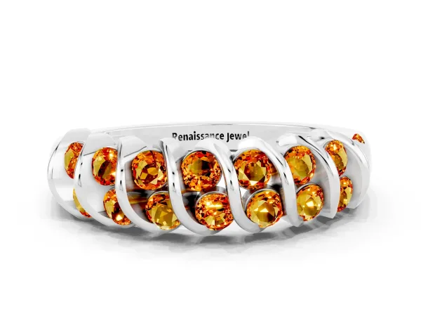 Channel Set Round Citrine Multi-Row Band Platinum